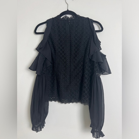 AMUR Pandora Black Lace Chiffon Cutout Shoulder Whimsygoth Victorian Blouse Sz M - Picture 6 of 14